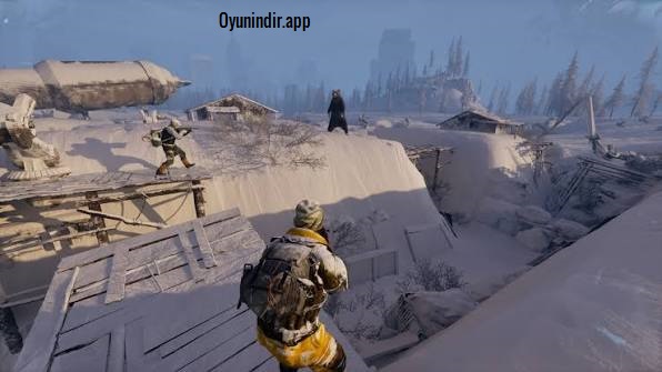 Permafrost oynanışında oyuncunun buzla kaplı arazide kaynak aradığı ve sert kış koşullarında hayatta kalmaya çalıştığı sahne